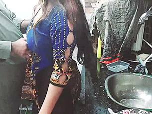 😏 indian maid fucked hard in kitchen alone 🔥