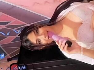 University girl rocks her dildo wild in cosplay lingerie