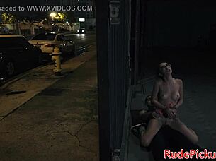 Petite glasses girl sucks and rides outdoors