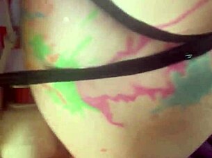 Bound goth slut drips cum orgasms hard with toy bondage