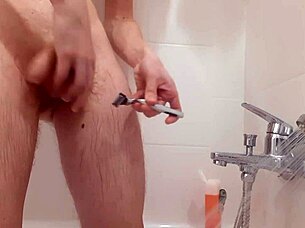 shysam4's skinny shaved cock shower ball kicking