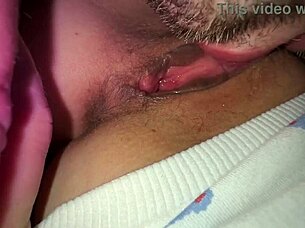 polishing girlfriend's swollen clit till it creaks in garage closeup