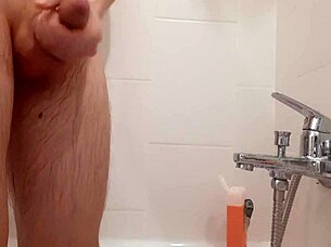 shysam4's skinny shaved cock shower ball kicking