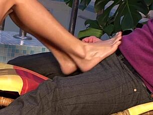 skinny blonde babe's bikini doggystyle foot fetish pounding