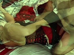 i'm in red satin panties, black lace corset, leather pants, heels for your doggy blowjob rimjob