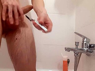 shysam4's skinny shaved cock shower ball kicking