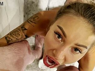 Monika Fox orgasms intensely from hot sex and mutual pissing