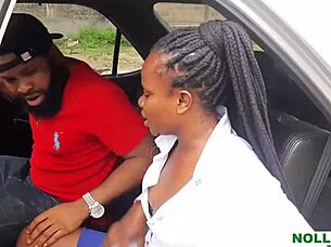 suggestive ebony ride with nigerian monster cock in car
