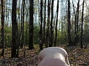 Filthy milf slave bound outdoors digs like a whore in bdsm session