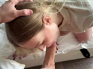 Blonde teen slut rides cowgirl before creampie sister cheating bang