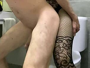 she bent over in the toilet, i fucked her ass doggystyle then licked his hole clean