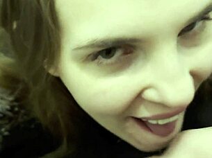 skinny slut gives sloppy deepthroat suck to muscular guy anywhere for cum cocktail