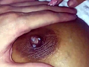 Brunette USA Wife's Big Natural Tits Gush Milk!