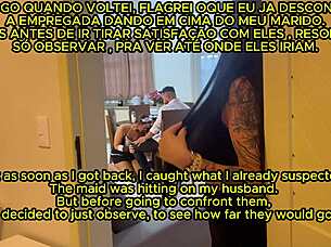 wife catches husband banging maid, joins the horny ffm threesome fun