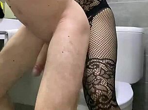 she bent over in the toilet, i fucked her ass doggystyle then licked his hole clean
