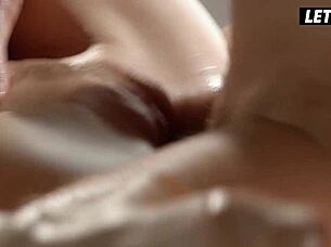 blonde babe Nesty moans as masseur fills her wet pussy