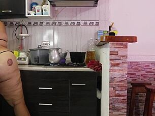 Fucking my lover hard in the kitchen with huge cum load