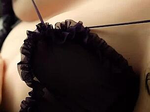 Sexy Asian wife strips naked real doll tease