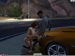 lesbian babe sucks cock publicly outdoors in sims