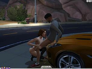 lesbian babe sucks cock publicly outdoors in sims
