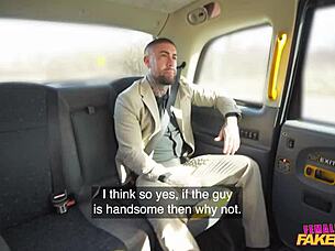 sexy athletic redhead hops in fake taxi for outdoor pov blowjob and cumshot ride