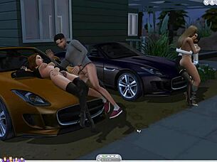 lesbian babe sucks cock publicly outdoors in sims
