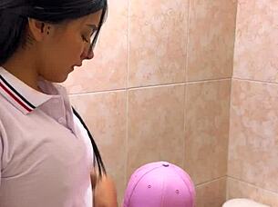 horny skinny latina students caught fucking wildly in school bathroom