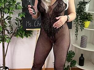 curvy teacher bdsm lingerie heels solo tease