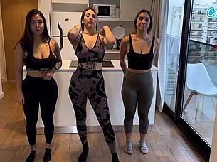 Four Athletic Latinas' Intense First-Time Lesbian Workout Orgy