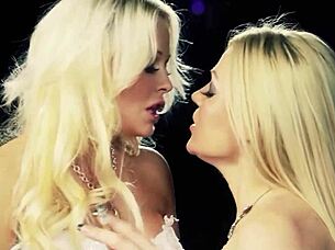 Blonde big tits lesbians kiss passionately in heels stockings