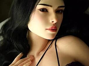 Sexy Asian wife strips naked real doll tease