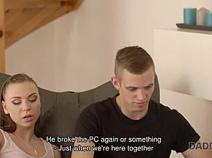 while fixin her computer he pounds girlfriend doggystyle hard