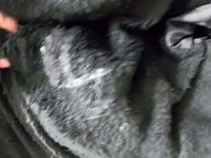 cum all over my black fur downjacket during this wet blowjob fetish