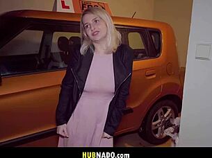 blonde kristy teases instructor with big tits in naughty driving lesson