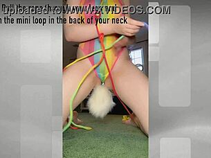 rainbow bunny bound in tight shibari ropes tutorial
