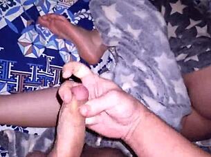 jerking off to passed out milf after party and cumming on her big tits