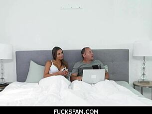 Havana Bleu fucked hard ignoring her old man watching