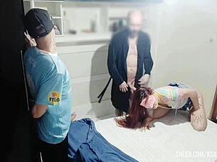 Blindfolded amateur wife pranked by crossdressing friend mid-thrust