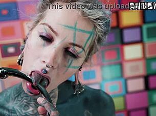 goth corset slut gaps ass with steel toy squirt