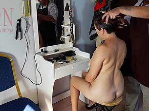 watch nude barber make curvy lady strip haircut cam