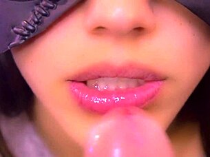 close-up wife blows stranger cock then fucks till cum in mouth