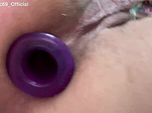 close-up sloppy anal fingering gaping wet pussy with toys
