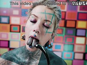 goth corset slut gaps ass with steel toy squirt