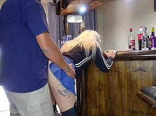 blonde babe cheats lifting skirt for gym creampie quickie