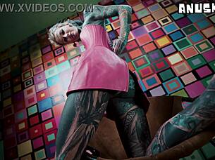 goth corset slut gaps ass with steel toy squirt