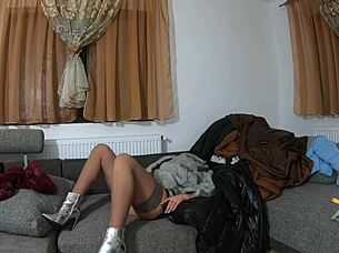 MilfyCalla Masturbates Tight Pussy In Shiny Fur Coats And Jackets