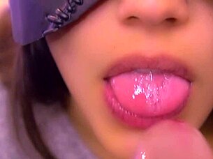 close-up wife blows stranger cock then fucks till cum in mouth