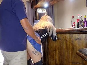 blonde babe cheats lifting skirt for gym creampie quickie