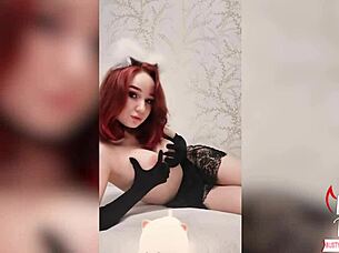 redhead maid's glove-fingered pussy explodes in morning bliss