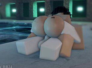 alone by the indoor pool shy babe bends for rough doggystyle pounding session